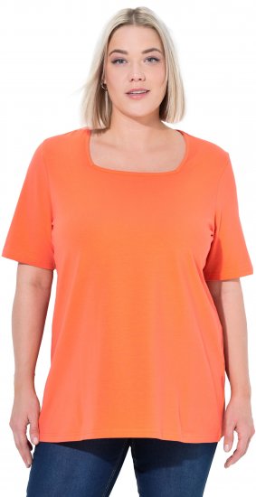 Ulla Popken Essential Square Neck Stretch Tee Coral Pink - Majice - 