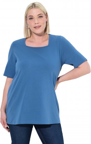 Ulla Popken Essential Square Neck Stretch Tee Denim Blue - Majice - 