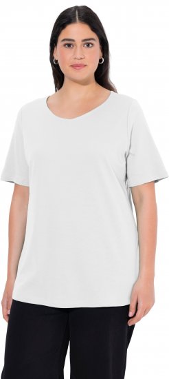 Ulla Popken Double Layer Rounded V-Neck Slim Fit Tee Snow White - Majice - 