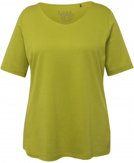 Ulla Popken Double Layer Rounded V-Neck Slim Fit Tee Apple Green - Majice - 