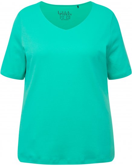 Ulla Popken Double Layer Rounded V-Neck Slim Fit Tee Turquioise Green - Majice - 