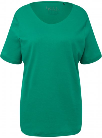 Ulla Popken Double Layer Rounded V-Neck Slim Fit Tee Emerald - Majice - 