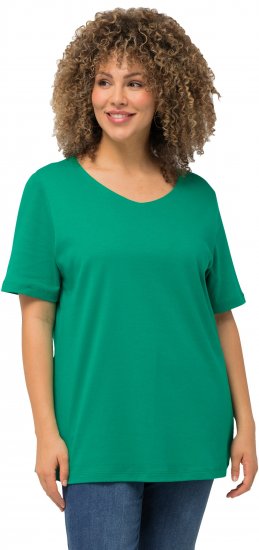Ulla Popken Double Layer Rounded V-Neck Slim Fit Tee Emerald - Majice - 