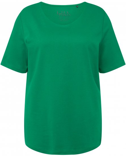 Ulla Popken Double Layer Rounded V-Neck Slim Fit Tee Green Emerald - Majice - 