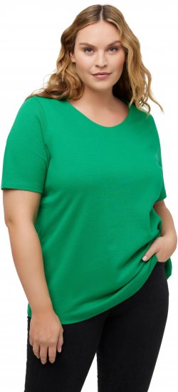 Ulla Popken Double Layer Rounded V-Neck Slim Fit Tee Green Emerald - Majice - 