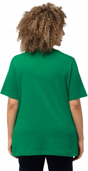 Ulla Popken Double Layer Rounded V-Neck Slim Fit Tee Green Emerald - Majice - 
