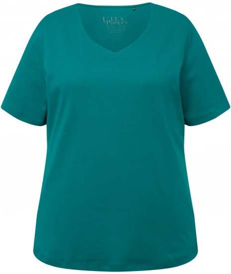 Ulla Popken Double Layer Rounded V-Neck Slim Fit Tee Dark Emerald - Majice - 