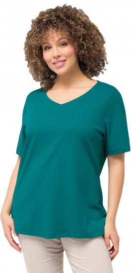 Ulla Popken Double Layer Rounded V-Neck Slim Fit Tee Dark Emerald - Majice - 