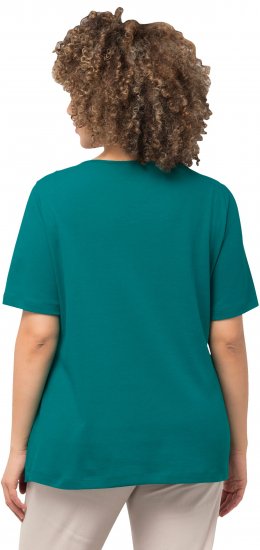 Ulla Popken Double Layer Rounded V-Neck Slim Fit Tee Dark Emerald - Majice - 