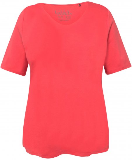 Ulla Popken Double Layer Rounded V-Neck Slim Fit Tee Dark Coral - Majice - 