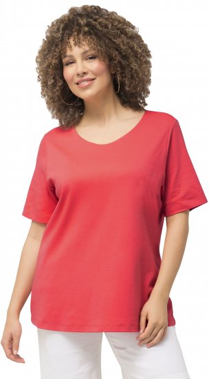 Ulla Popken Double Layer Rounded V-Neck Slim Fit Tee Dark Coral - Majice - 