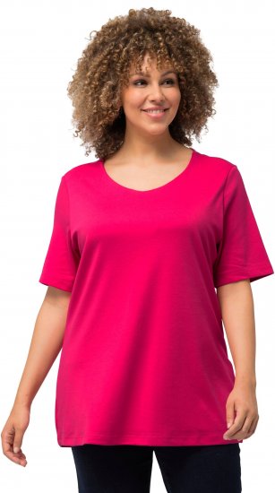 Ulla Popken Double Layer Rounded V-Neck Slim Fit Tee Magenta Pink - Majice - 