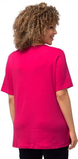 Ulla Popken Double Layer Rounded V-Neck Slim Fit Tee Magenta Pink - Majice - 