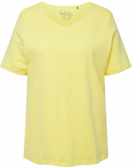 Ulla Popken Double Layer Rounded V-Neck Slim Fit Tee Lemon Yellow - Majice - 
