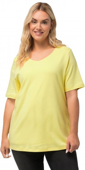 Ulla Popken Double Layer Rounded V-Neck Slim Fit Tee Lemon Yellow - Majice - 