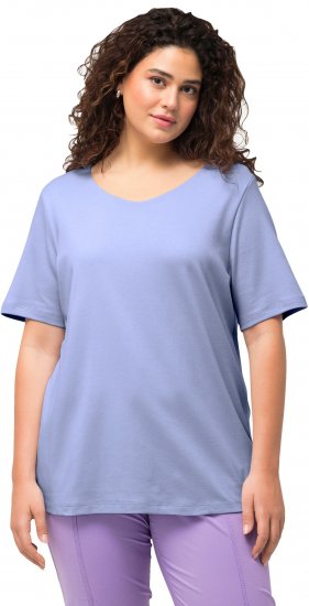 Ulla Popken Double Layer Rounded V-Neck Slim Fit Tee Pale Blue - Majice - 