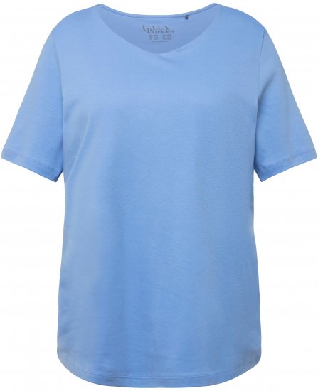 Ulla Popken Double Layer Rounded V-Neck Slim Fit Tee Cloud Blue - Majice - 