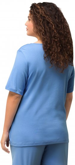 Ulla Popken Double Layer Rounded V-Neck Slim Fit Tee Cloud Blue - Majice - 