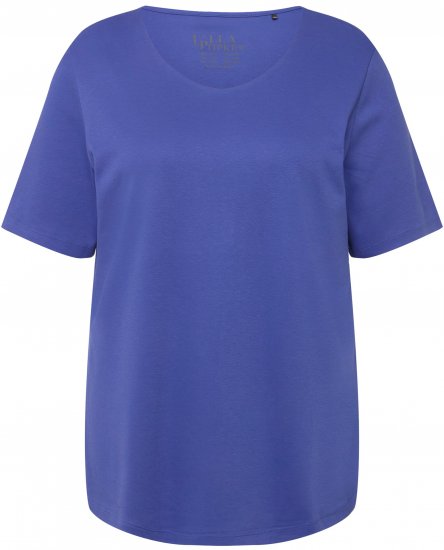 Ulla Popken Double Layer Rounded V-Neck Slim Fit Tee Blue Purple - Majice - 