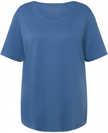 Ulla Popken Double Layer Rounded V-Neck Slim Fit Tee Denim Blue - Majice - 