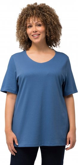 Ulla Popken Double Layer Rounded V-Neck Slim Fit Tee Denim Blue - Majice - 