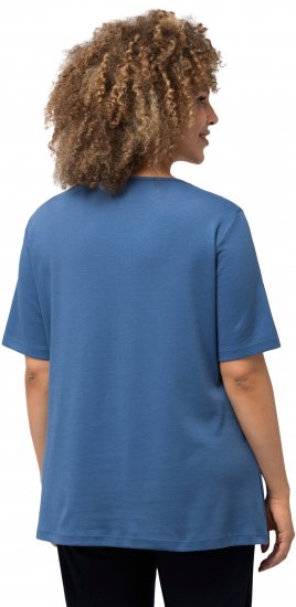 Ulla Popken Double Layer Rounded V-Neck Slim Fit Tee Denim Blue - Majice - 