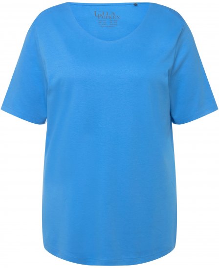 Ulla Popken Double Layer Rounded V-Neck Slim Fit Tee Sky Blue - Majice - 