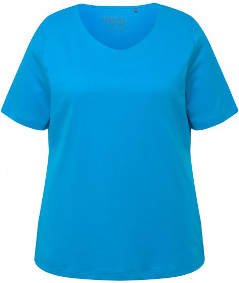 Ulla Popken Double Layer Rounded V-Neck Slim Fit Tee Sapphire Blue - Majice - 