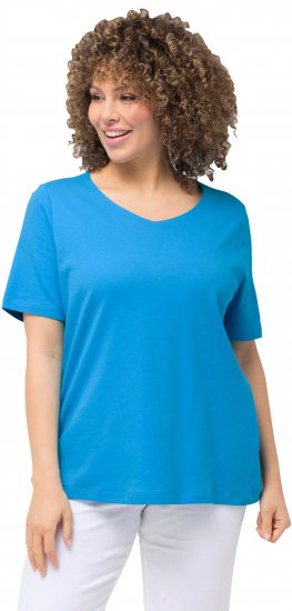 Ulla Popken Double Layer Rounded V-Neck Slim Fit Tee Sapphire Blue - Majice - 