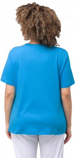 Ulla Popken Double Layer Rounded V-Neck Slim Fit Tee Sapphire Blue - Majice - 