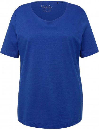 Ulla Popken Double Layer Rounded V-Neck Slim Fit Tee Cobalt Blue - Majice - 