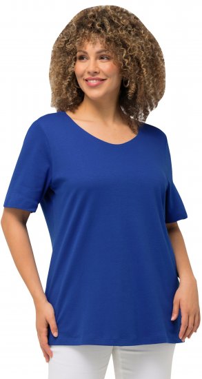 Ulla Popken Double Layer Rounded V-Neck Slim Fit Tee Cobalt Blue - Majice - 