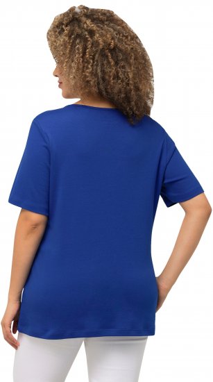 Ulla Popken Double Layer Rounded V-Neck Slim Fit Tee Cobalt Blue - Majice - 
