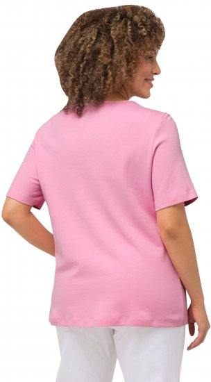 Ulla Popken Double Layer Rounded V-Neck Slim Fit Tee Light Pink - Majice - 