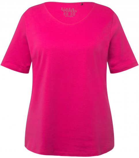 Ulla Popken Double Layer Rounded V-Neck Slim Fit Tee Fuchsia Pink - Majice - 