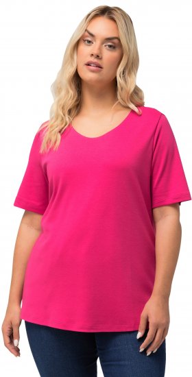 Ulla Popken Double Layer Rounded V-Neck Slim Fit Tee Fuchsia Pink - Majice - 