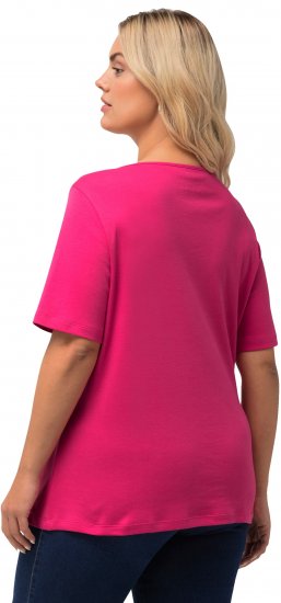 Ulla Popken Double Layer Rounded V-Neck Slim Fit Tee Fuchsia Pink - Majice - 