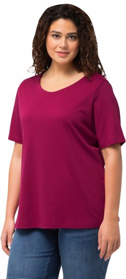 Ulla Popken Double Layer Rounded V-Neck Slim Fit Tee Magnolia Red - Majice - 