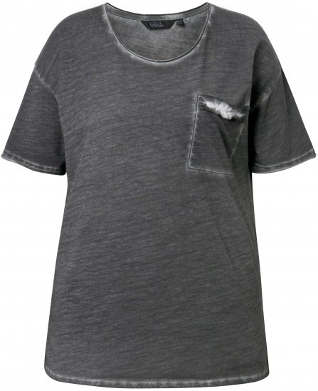 Ulla Popken Cold Dye Ruffle Edge Pocket Tee Graphite Grey - Majice - 