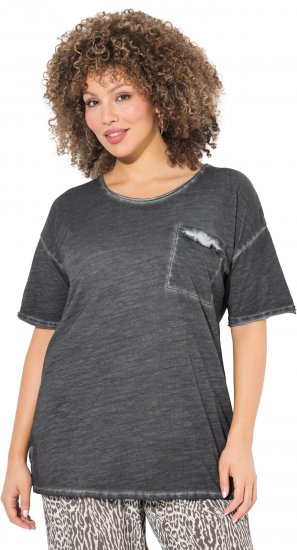 Ulla Popken Cold Dye Ruffle Edge Pocket Tee Graphite Grey - Majice - 