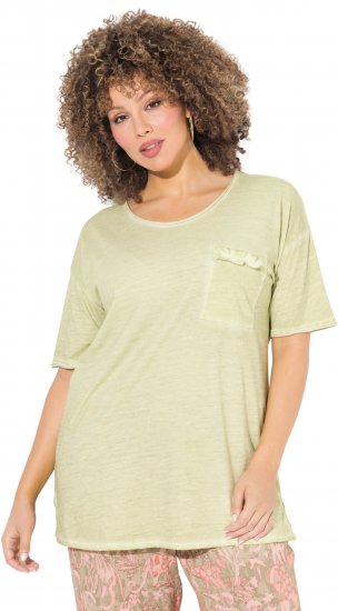 Ulla Popken Cold Dye Ruffle Edge Pocket Tee Pistachio - Majice - 