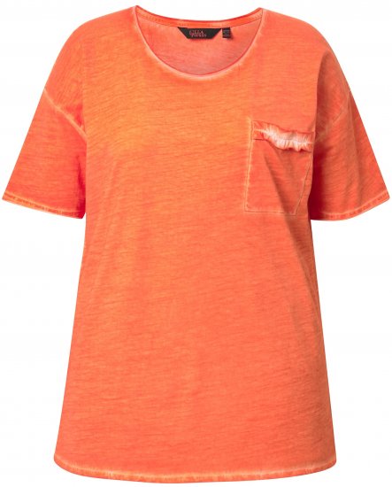 Ulla Popken Cold Dye Ruffle Edge Pocket Tee Coral Pink - Majice - 