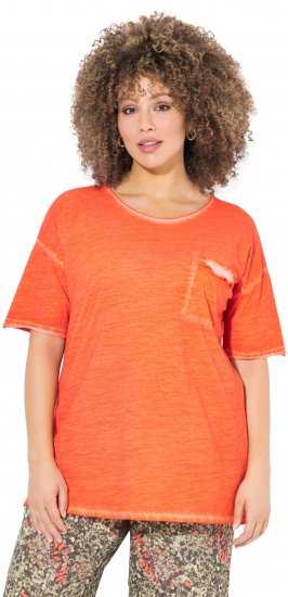 Ulla Popken Cold Dye Ruffle Edge Pocket Tee Coral Pink - Majice - 