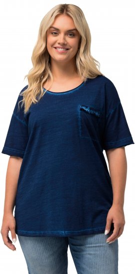 Ulla Popken Cold Dye Ruffle Edge Pocket Tee Dark Blue - Majice - 