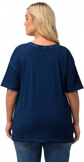Ulla Popken Cold Dye Ruffle Edge Pocket Tee Dark Blue - Majice - 