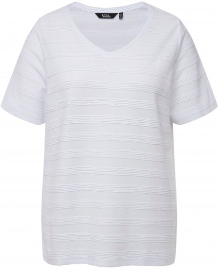 Ulla Popken Textured Striped Short Sleeve Tee Snow White - Majice - 