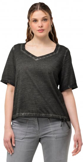 Ulla Popken Cold Dyed Sweetheart Neckline Short Sleeve Tee Graphite Grey - Majice - 