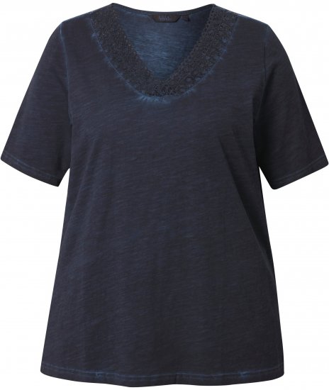 Ulla Popken Lace Trim Short Sleeve Tee Navy Blue - Majice - 