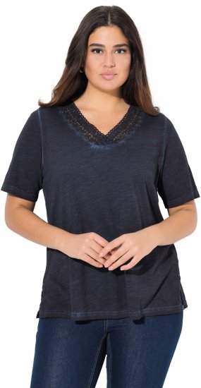 Ulla Popken Lace Trim Short Sleeve Tee Navy Blue - Majice - 