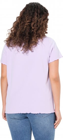 Ulla Popken Ribbed Lettuce Hem Short Sleeve Tee Lavender - Majice - 